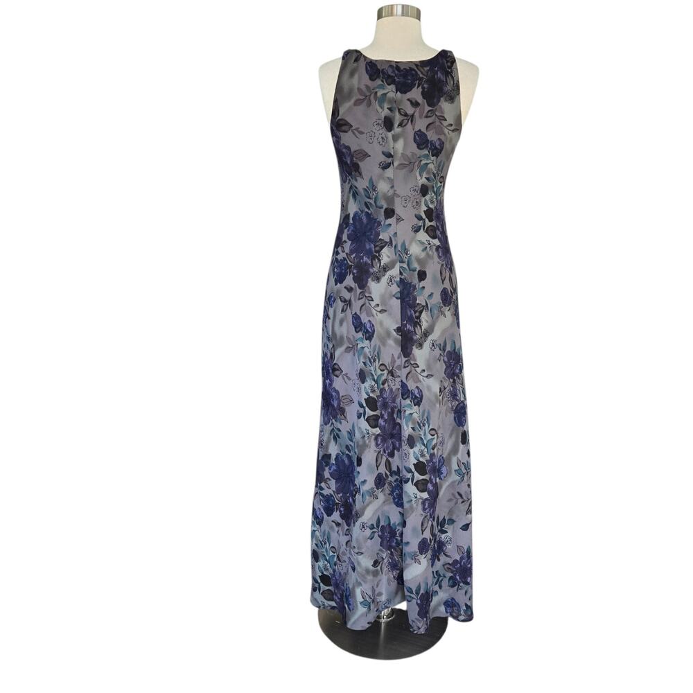Vintage 90's Grunge Whimsy Dark Floral High Neck Maxi Dress Size Medium - Picture 4 of 5